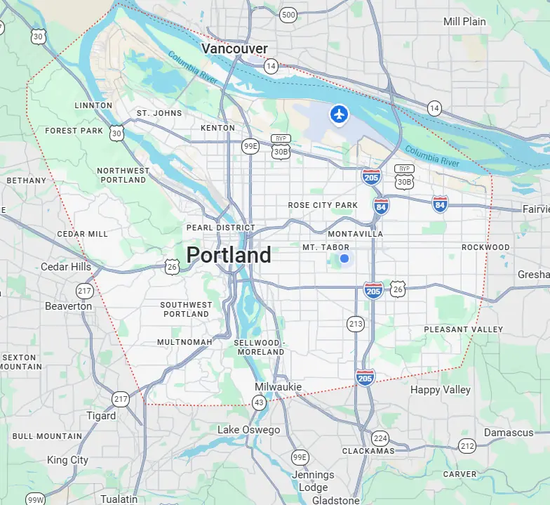 Map of Portland, Oregon showing the DNA Windows service area